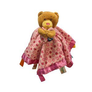 Taggies Teddy Bear Baby Security Blanket Lovey Pink Flower Satin Trim Back Plush